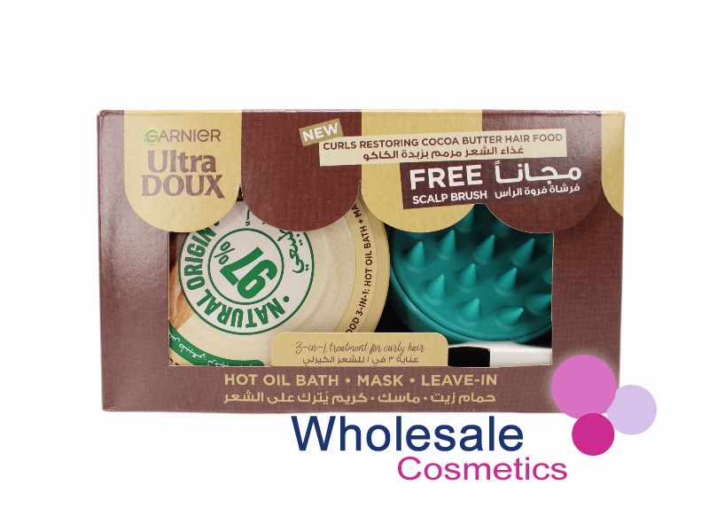 8 x Garnier Ultra Doux 3 in 1 Curls Restoring Hair Food - COCOA BUTTER + FREE SCALP BRUSH